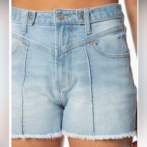 Juicy Couture Venice V-Front Denim Shorts Size 25 Y2K Low Rise Cutoff Frayed